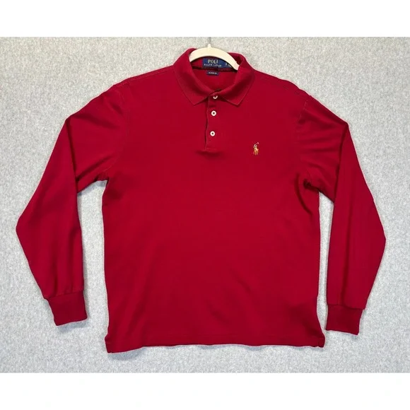 Polo Ralph Lauren Mens Red Long Sleeve Polo Shirt Classic Fit Small S P Pony - Picture 1 of 8